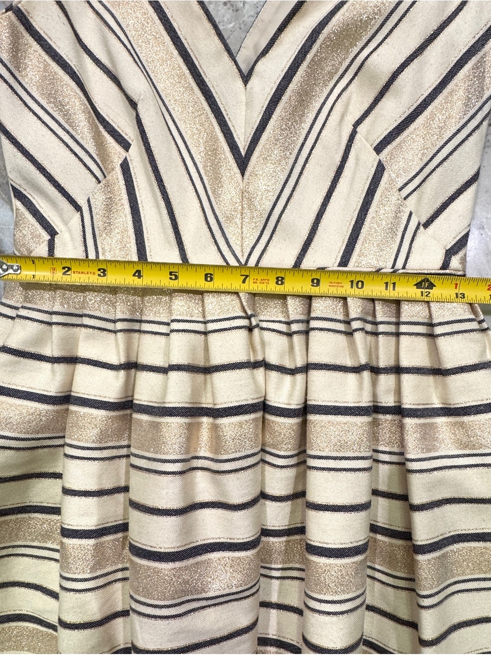 J.Crew Cream, Black, Gold Metallic Stripe Fit & Flare Dress – Size 2 - Picture 9 of 10